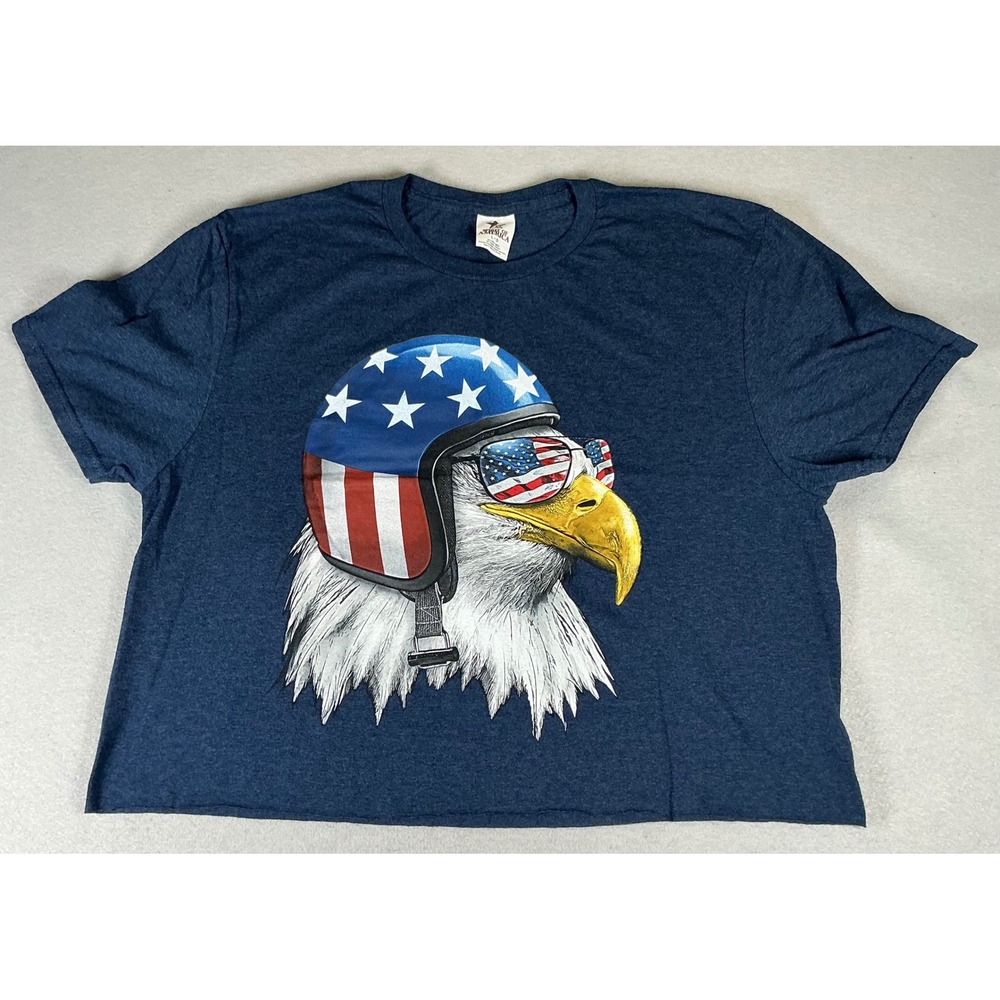 Spirit of America Eagle Cut Off Crop Top Blue Patriotic USA Biker Tee L